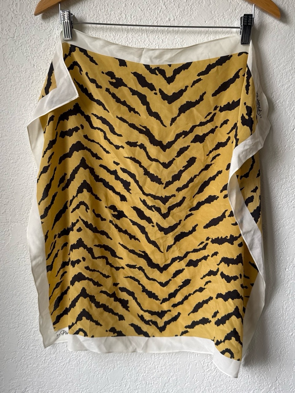 3.1 Phillip Lim Yellow and Black Tiger-Print Silk Scarf with Cream Trim